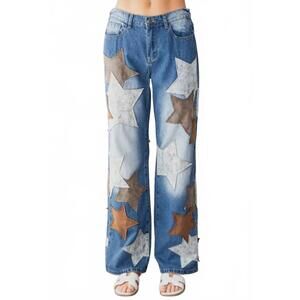 NEW OLI & HALI boho washed star patch jeans in blue